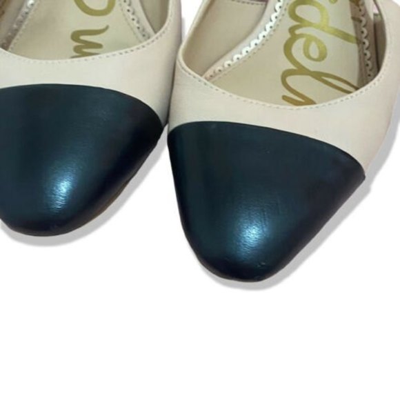 Sam Edelman Cream Black Two Tone Leah Cap Toe Slingback Pump Sandal Size 6 - Picture 6 of 11